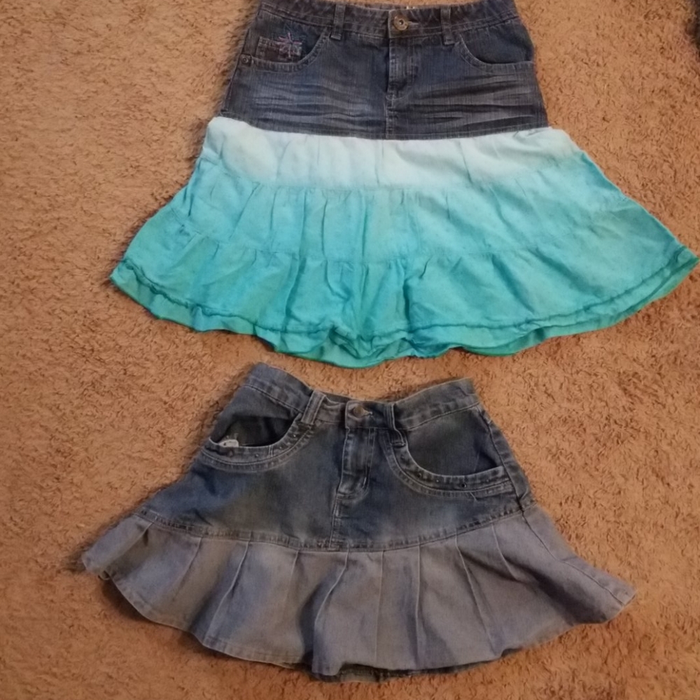 2 Denim Skirts sz 10 12 MUDD 12.5" waist